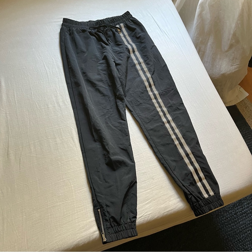 Danielle Guizio black nylon stripe detail elastic waist cropped jogger pants